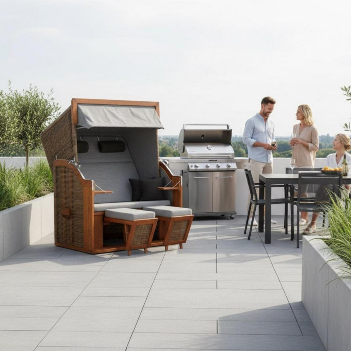 STRANDKORB Tinnum 2 Sitzer Pinie PE griseum - Braun/Grau, Metall (115/38/92cm) - Mr. Deko