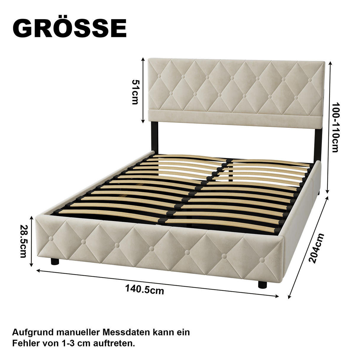 POLSTERBETT 140/200 cm in Beige Samt mit Bettkasten, hydraulischem Doppelhub-System und Lattenrost - Beige, Holzwerkstoff/Textil (140/200cm) - CHICFURN