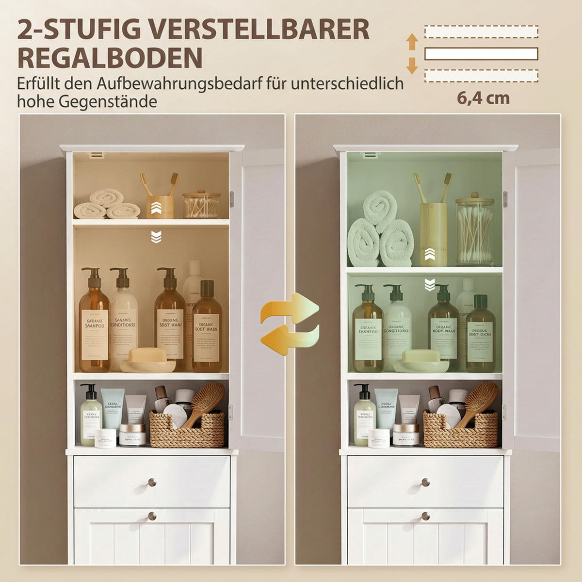BADEZIMMERSCHRANK MDF Weiß - Weiß, Holzwerkstoff/Metall (30/180/45cm) - HOMCOM