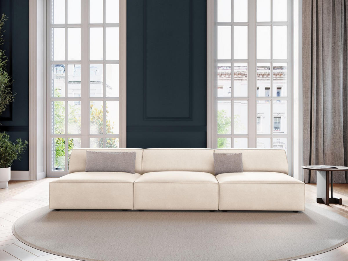 SOFA Jodie aus Samt leichtes beige 3 Sitzplätze - Beige, Textil (240/70/102cm) - Micadoni