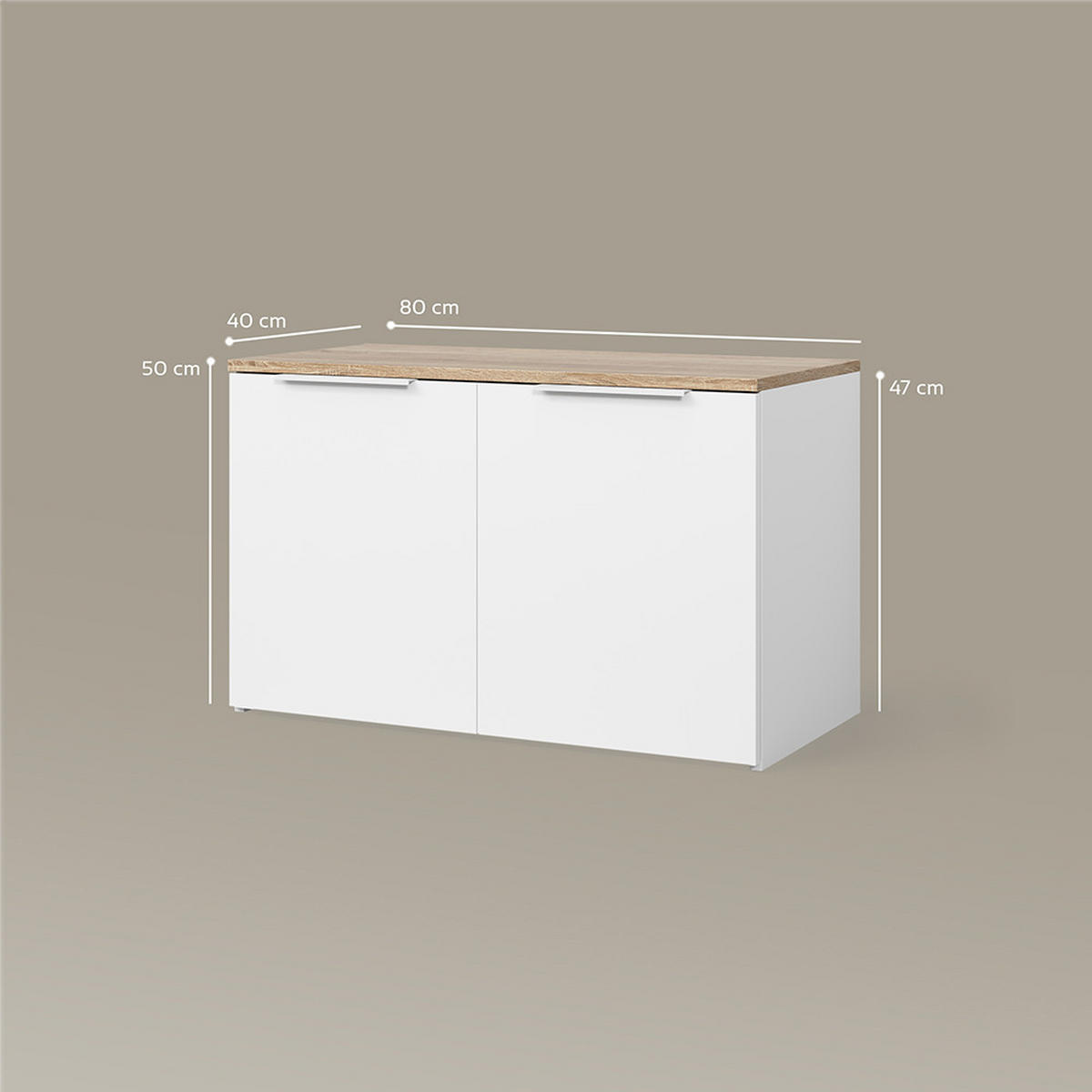 KOMMODE Piave Weiß/Sonoma mit 2 Türen - Weiß/Sonoma Eiche, Holzwerkstoff (80/50/40cm) - Livinity®