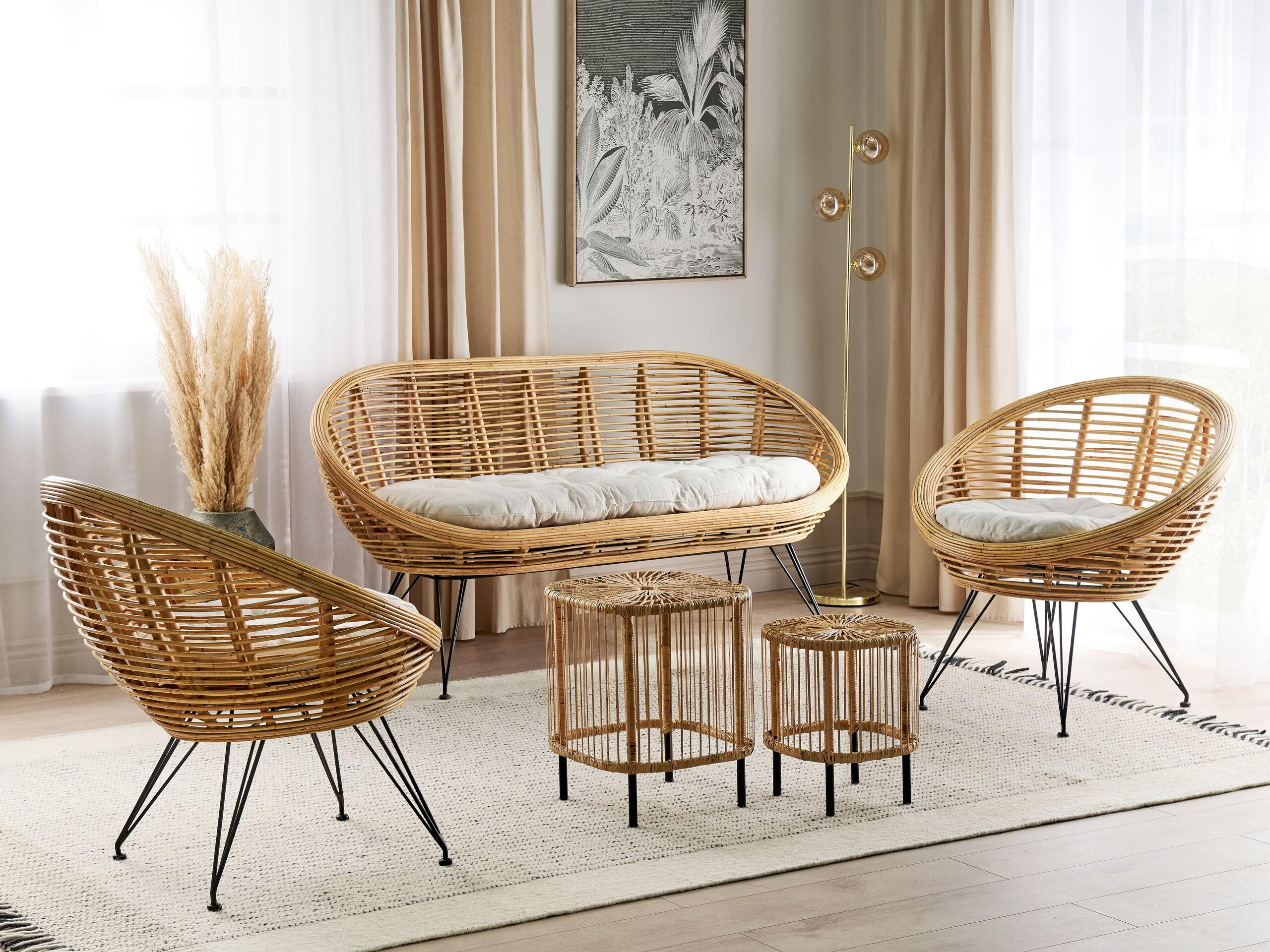 4-SITZER LOUNGE SET Rattan Natürlich Maratea/Cesenatico - Naturfarben, Naturmaterialien - Beliani
