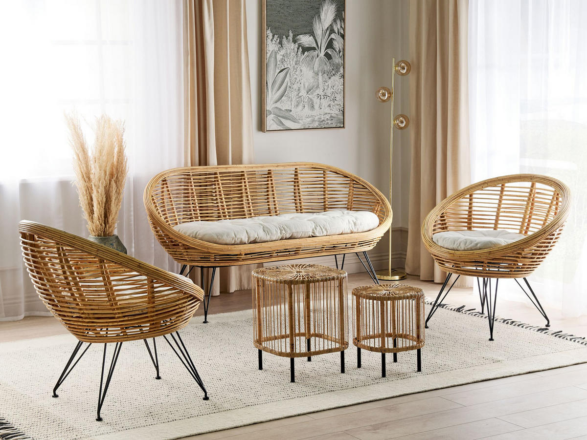4-SITZER LOUNGE SET Rattan Natürlich Maratea/Cesenatico - Naturfarben, Naturmaterialen - Beliani