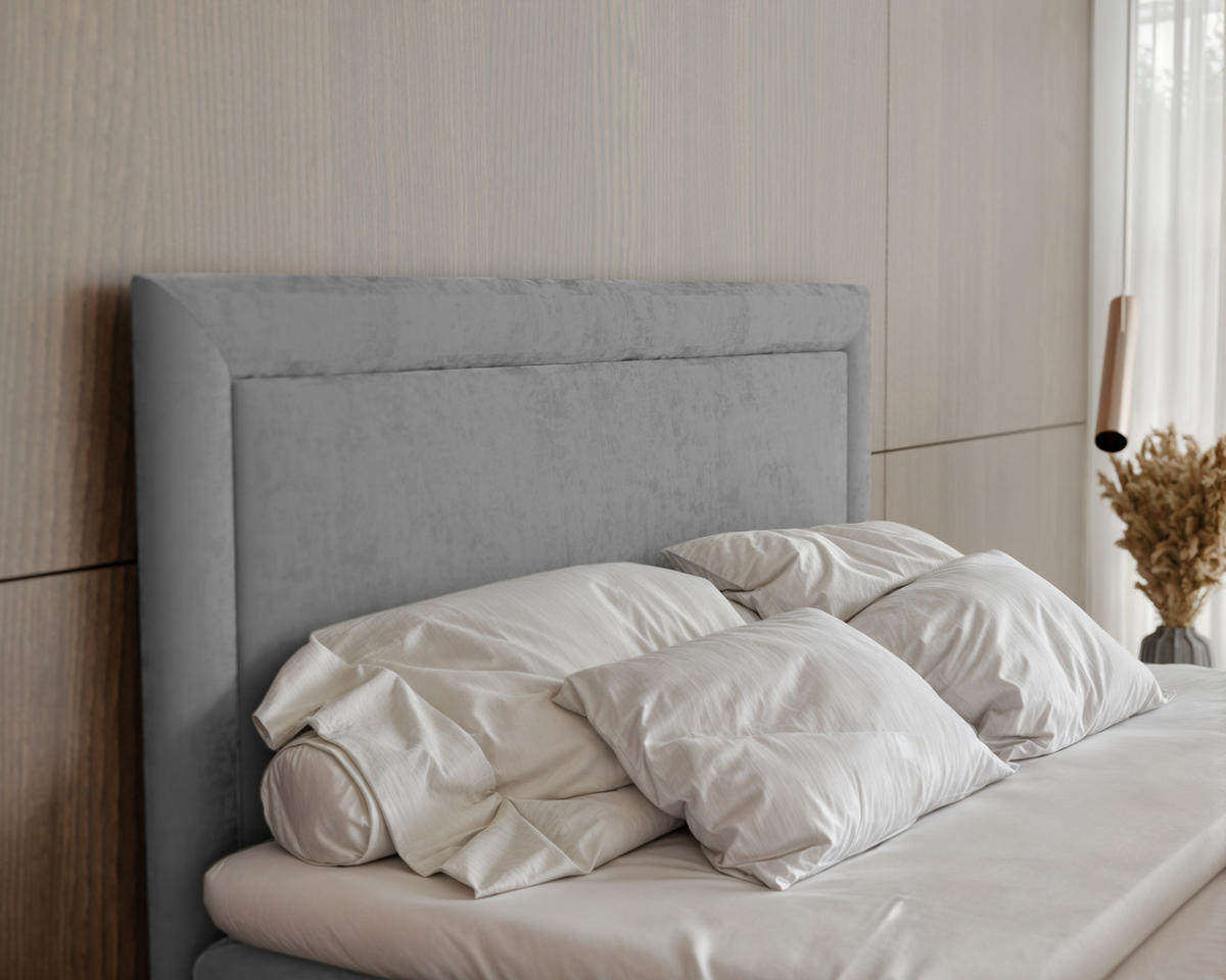 BOXBETT NERO 200/200 cm mit Matratze und Topper, Hellgrau - Hellgrau/Schwarz, Holzwerkstoff/Textil (200/200cm) - Idohome