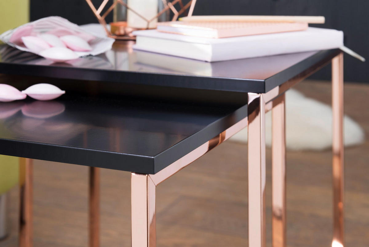 COUCHTISCH 2er Set Metallgestell Glas MDF-Platte TRONTO, Bronze 40x40x42 cm - Bronzefarben, Holz/Metall (40/40/42cm) - KADIMA DESIGN