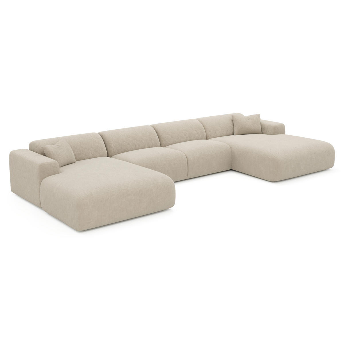 WOHNLANDSCHAFT Texturierter Samt Beige 356cm - Beige, Textil (356/73/166cm) - Sia Home