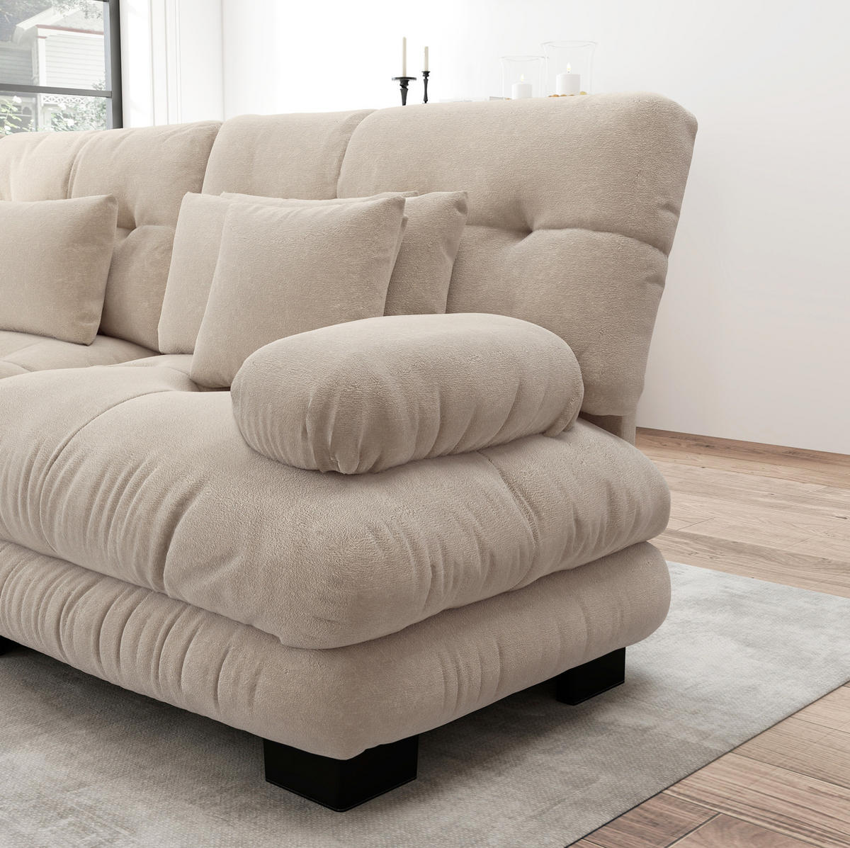 SOFA modular mit Tiefensitz Chenille Light Coffee - Beige, Kunststoff (77/81/313cm) - Meubliv