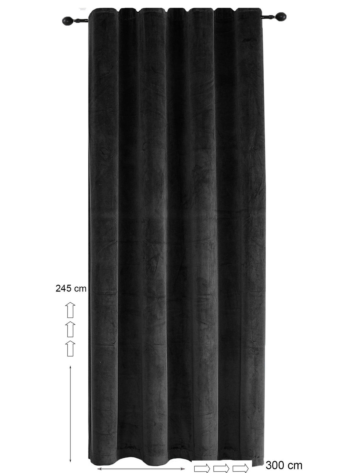 VORHANG Kräuselband Samt 300/245 cm Schwarz - Schwarz, Textil (300/245/245cm) - TiborTex