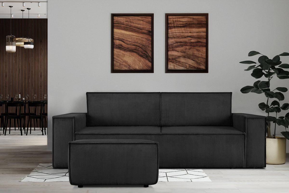 SITZPOUF NAPI gefederte Sitzfläche, dunkelgrau - Dunkelgrau/Schwarz, Textil (83/45/83cm) - KONSIMO®