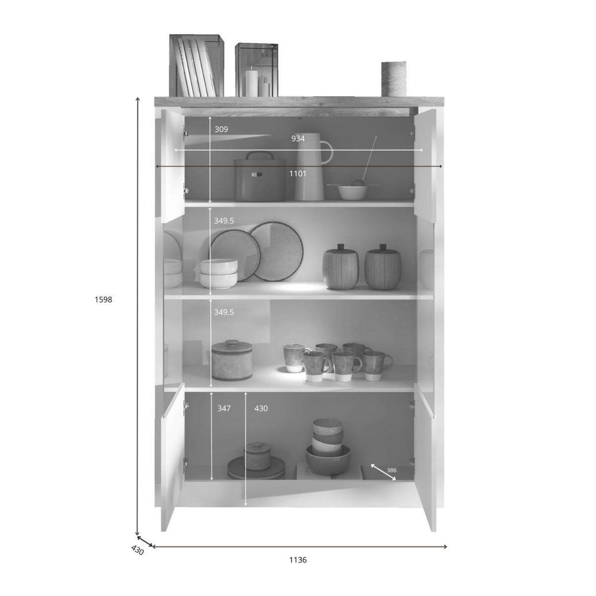 VITRINE mit 2 Türen, Beleuchtung, Eichendekor und Weiß 114/43/160 cm - Weiß, Holzwerkstoff (43/160/48cm) - Calicosy