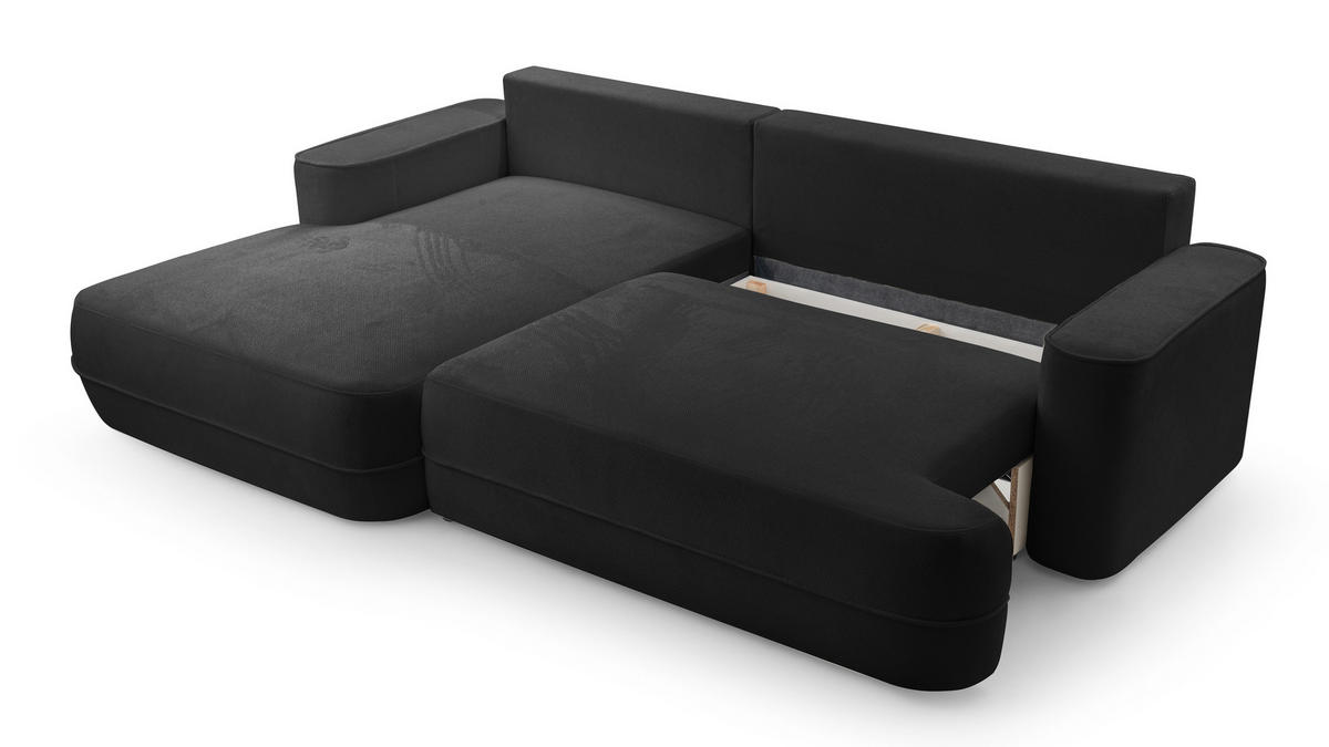ECKCOUCH L Form Peoni Schwarz 267/168/87 cm mit Schlaffunktion L - Schwarz, Kunststoff/Textil (168/267cm) - AX Living