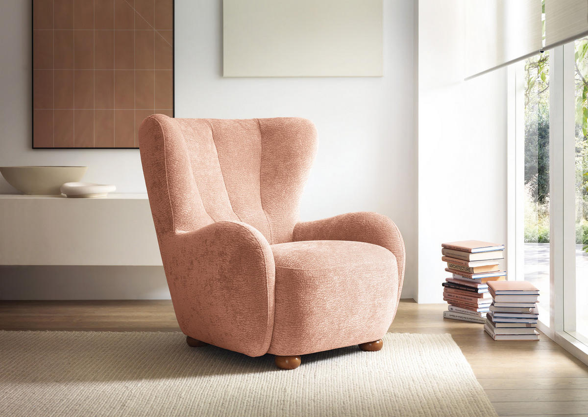 SESSEL MIST, Polstersessel Klassisch Loungesessel, Chenille-Stoff Rosa - Rosa, Holz/Holzwerkstoff (88/91/100cm) - MASSENO