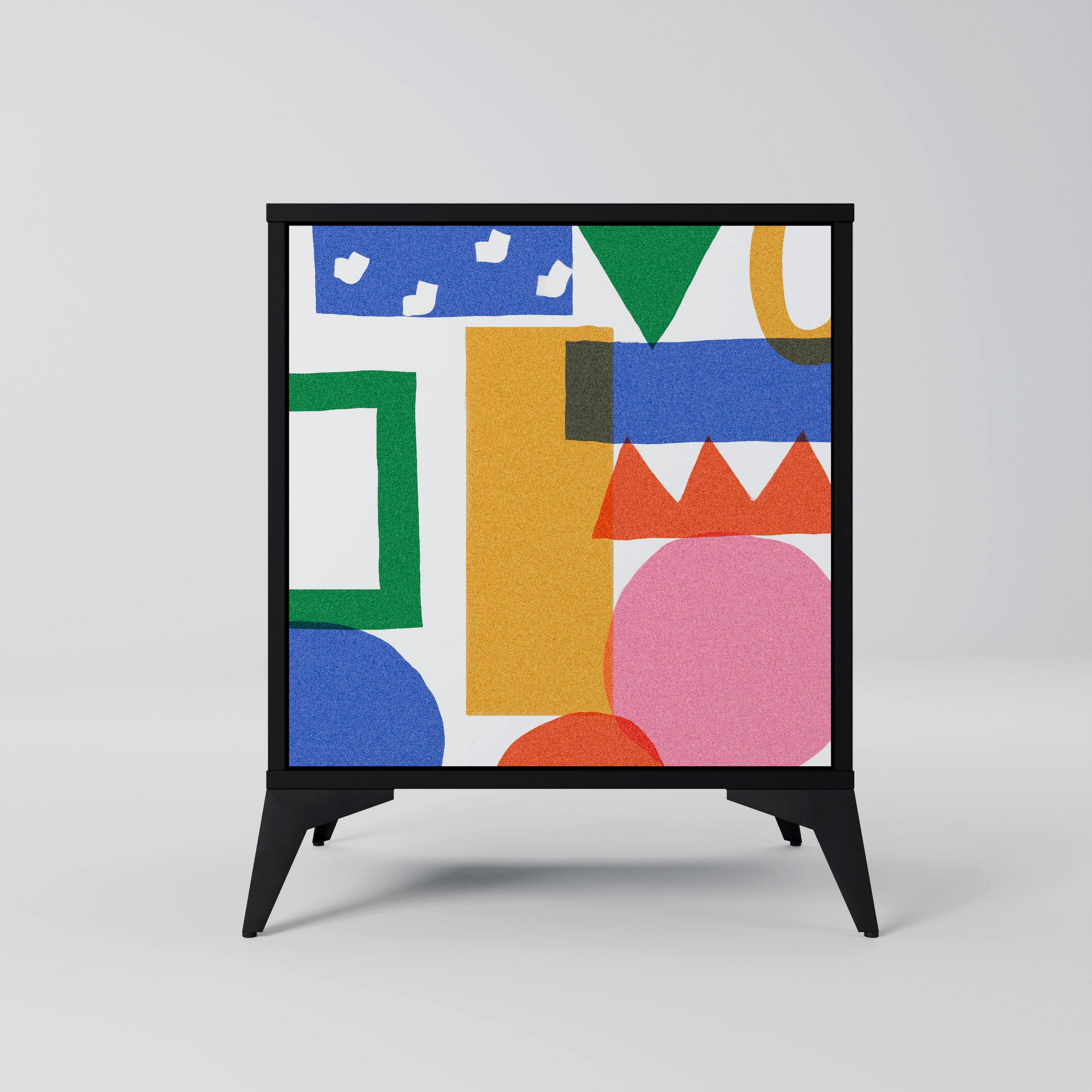 SIDEBOARD GEOMETRIC GLIMMER, Schwarz, 57,5x42x70,5 cm, Schwarze Metall-Sternfüße - Multicolor/Schwarz, Holzwerkstoff/Metall (57.5/70.5/42cm) - SpaceRebels