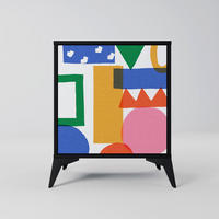 SIDEBOARD GEOMETRIC GLIMMER, Schwarz, 57,5x42x70,5 cm, Schwarze Metall-Sternfüße - Multicolor/Schwarz, Holzwerkstoff/Metall (57.5/70.5/42cm) - SpaceRebels