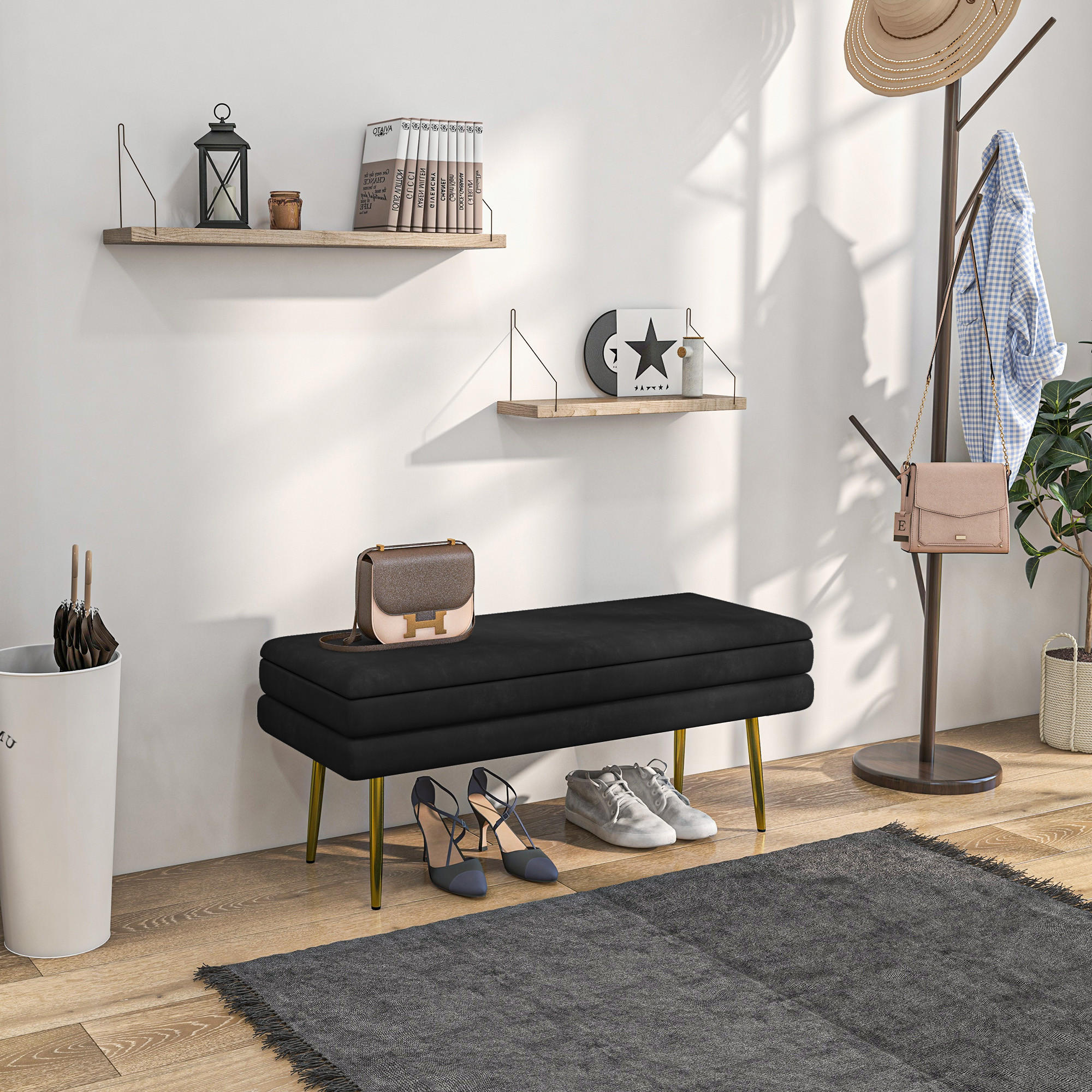 SITZBANK mit Stauraum, Schwarz - Schwarz, Kunststoff (37.5/43/79.5cm) - HOMCOM