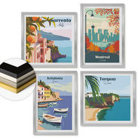 WANDBILDER 4er Set - 50x50 cm & 40x60 cm Silberner Rahmen - Retro-Ansichten von Städten auf der ganzen Welt - Silberfarben, Kunststoff (50/50cm) - ArtPrintCave
