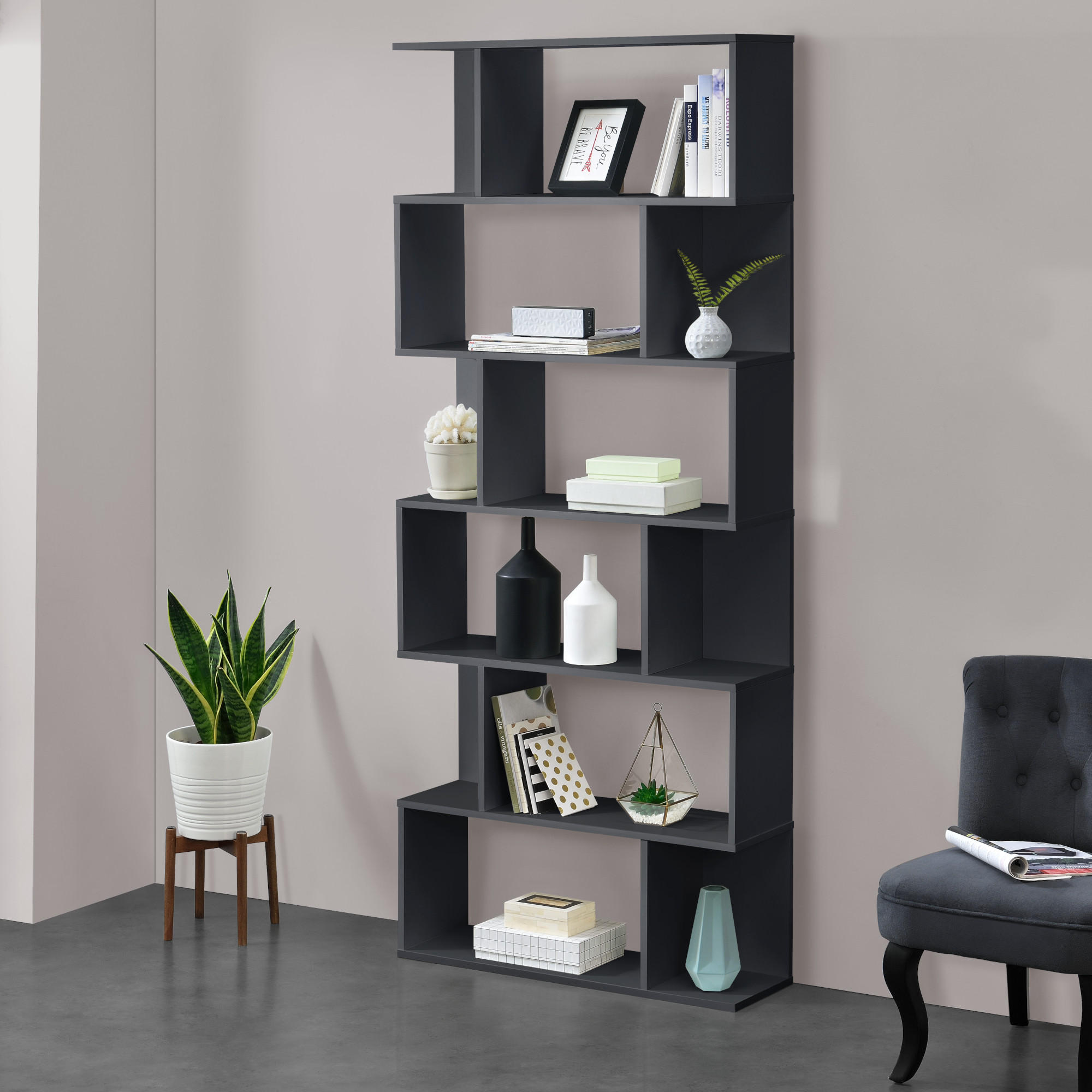 BÜCHERREGAL Borrby - Dunkelgrau, Holzwerkstoff (80/192/24cm) - [en.casa]