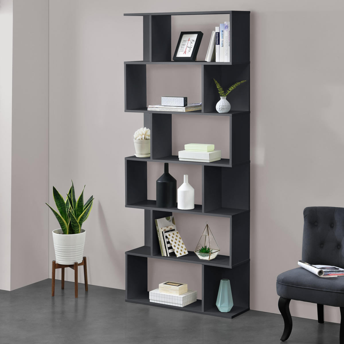 BÜCHERREGAL Borrby - Dunkelgrau, Holzwerkstoff (80/192/24cm) - [en.casa]