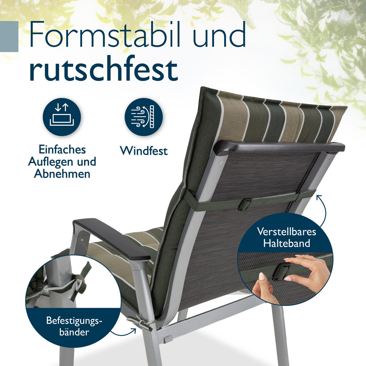 NIEDERLEHNERAUFLAGE Sun-NL 105/50/8cm Grün-Gestreift - Multicolor, Textil (50/8/105cm) - Beautissu 