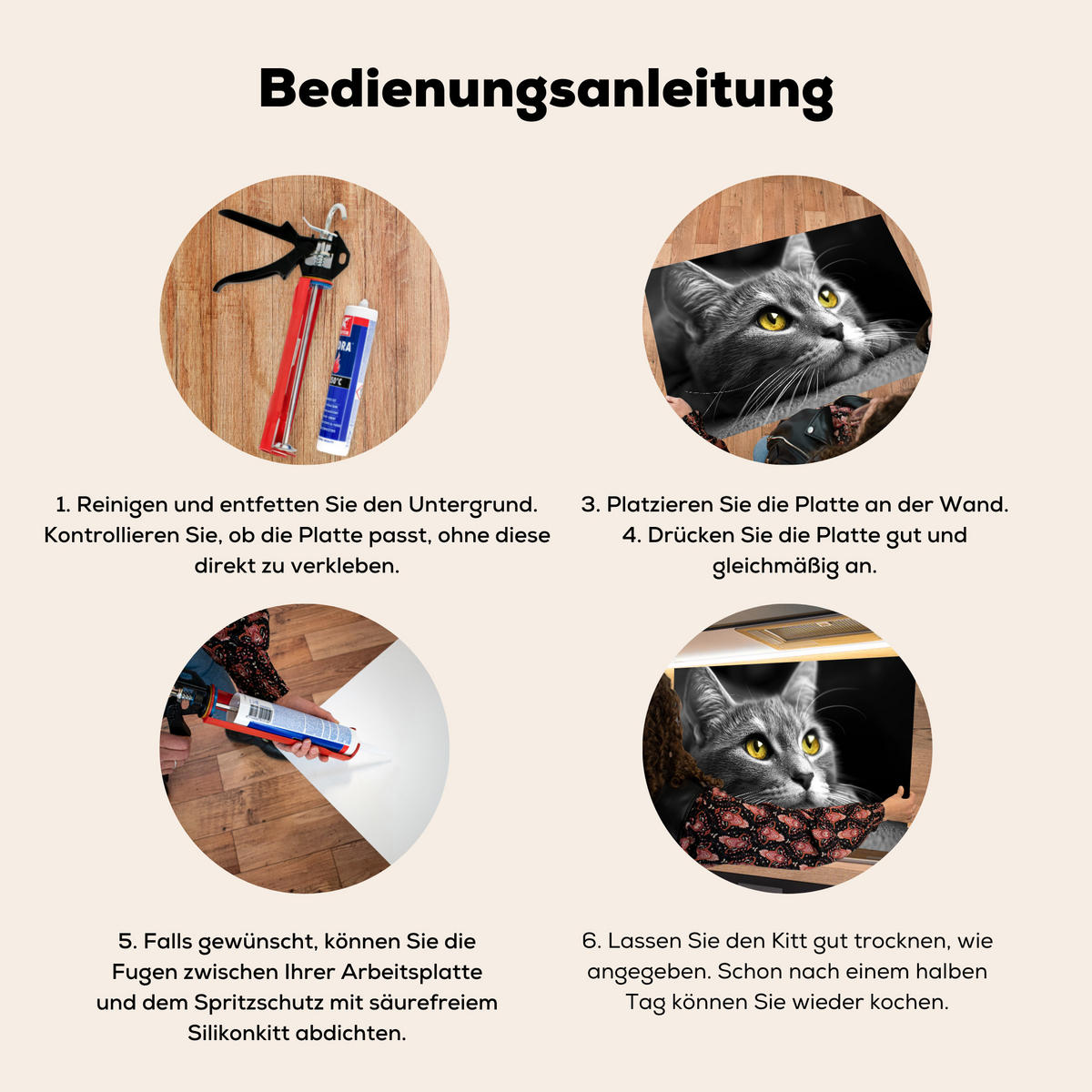 SPRITZSCHUTZ KÜCHE Katze - Grau - Tiere - Katze 70x50 cm - Grau, Metall (70/0.3/50cm) - MuchoWow