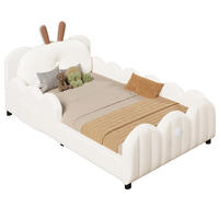 KINDERBETT 90/200 cm in Beige Samt mit Schutzgeländern und Kaninchen-Kopfteil - Beige/Schwarz, Holzwerkstoff/Textil - STILVORA