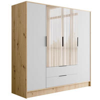 KLEIDERSCHRANK mit Spiegel und Flügeltüren KOLIN 200x200cm Artisan/Weiß - Eiche Artisan/Weiß, Holzwerkstoff (200/200/51cm) - ALTDECOR