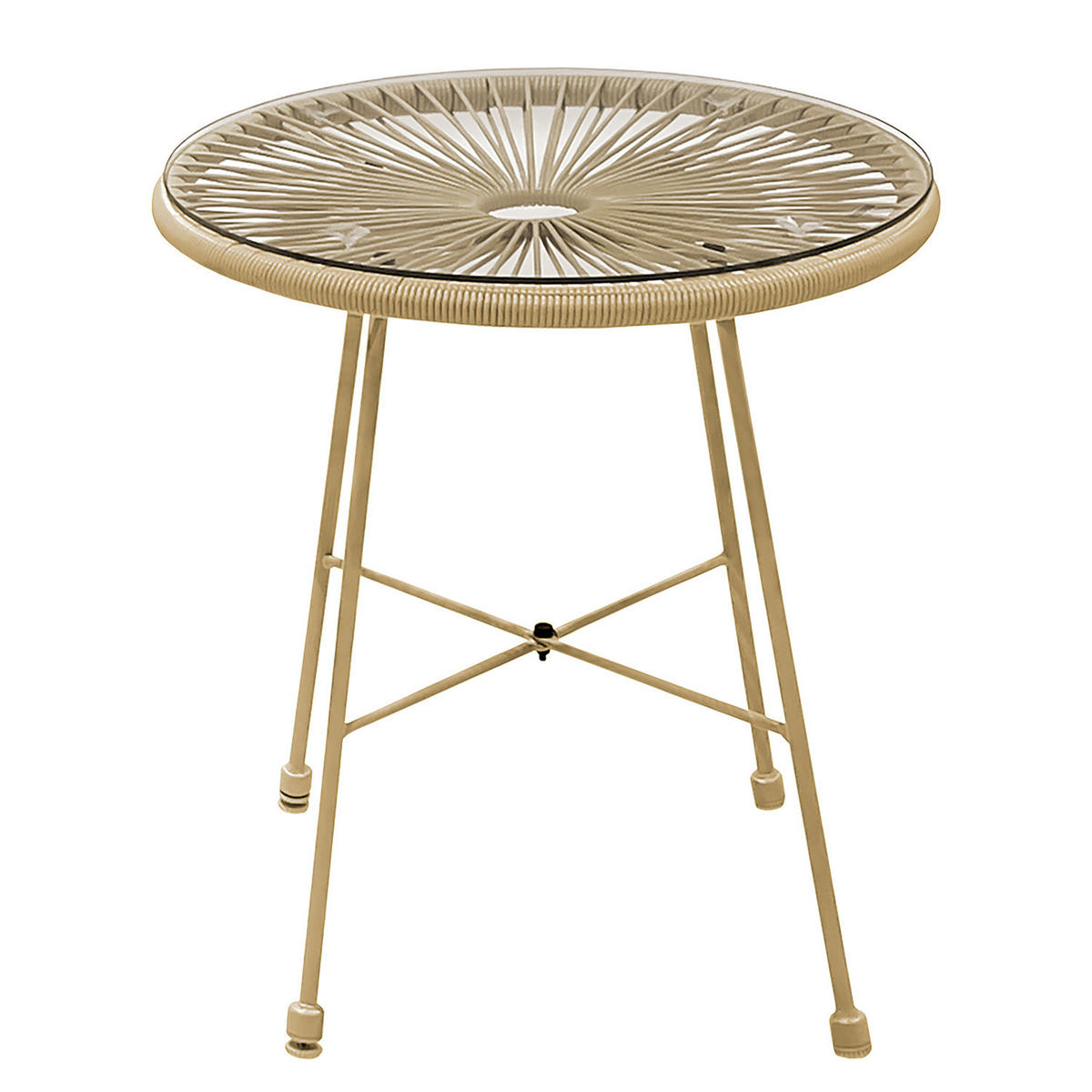 SITZGRUPPE - Stahl / Polyrattan - 3-teilig - Beige, Glas/Naturmaterialen - home24