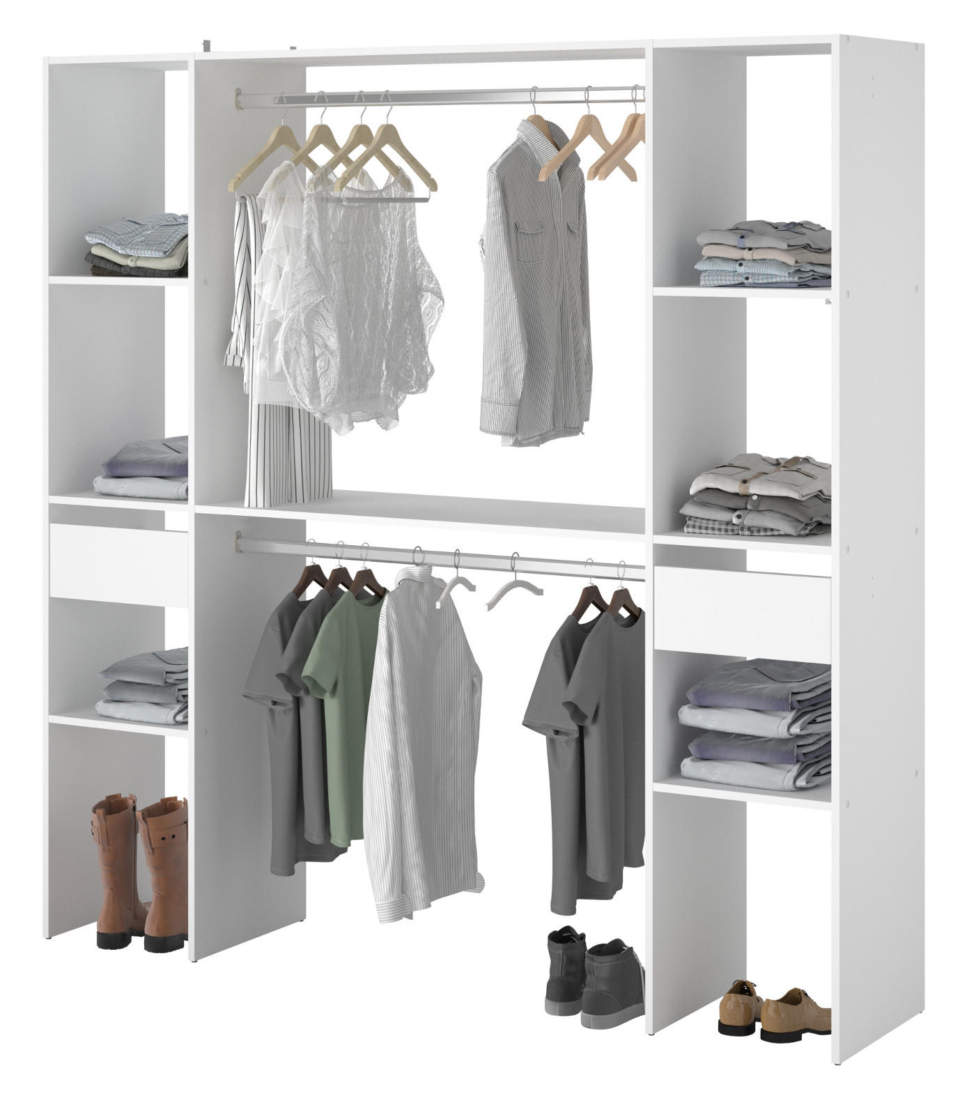 KLEIDERSCHRANK weiß 176 cm, Mehrzweckschrank mit Kleiderstangen - Weiß, Holzwerkstoff/Metall (176/180/40cm) - Parisot Meuble
