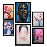 POSTER Set Mit 6 Blumengesicht In Vielseitiger Stil A3 & A4 Schwarzer Rahmen - Schwarz, Papier (29/3cm) - Nacnic