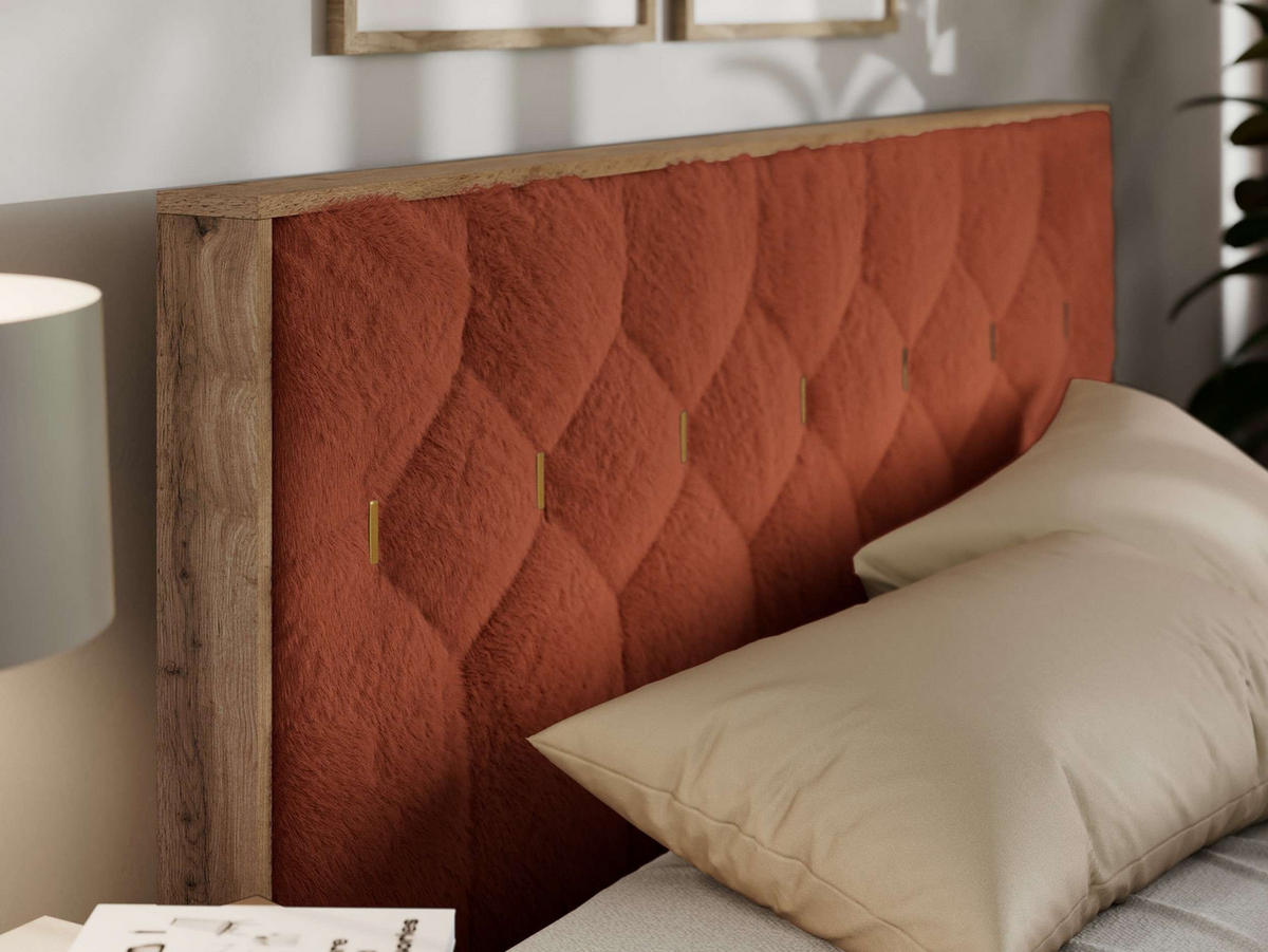 POLSTERBETT LARINO CLASSIC 160/200 - Orange Plüsch - Schaum-Matratze - Orange, Textil (160/200cm) - MKS