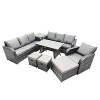 GARTENSET Hohe Rückenlehne Polyrattan 10-Sitzer - Dunkelgrau/Grau, Glas/Kunststoff - Fimous