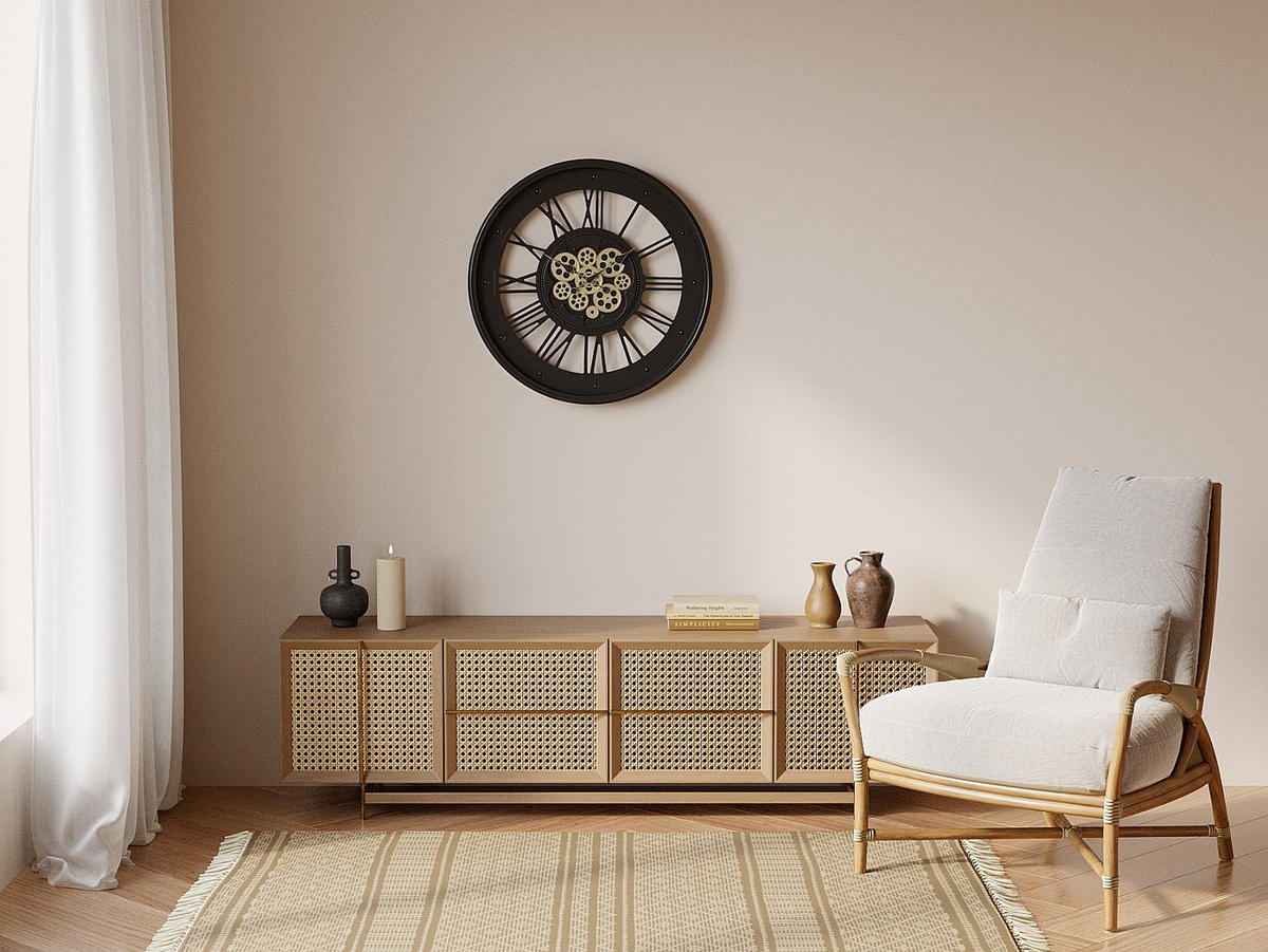 WANDUHR - Industrial Style - Metall & Glas - 60 cm - Anthrazit - ASTORIA - Schwarz, Metall (60/60/7cm) - Vente-Unique