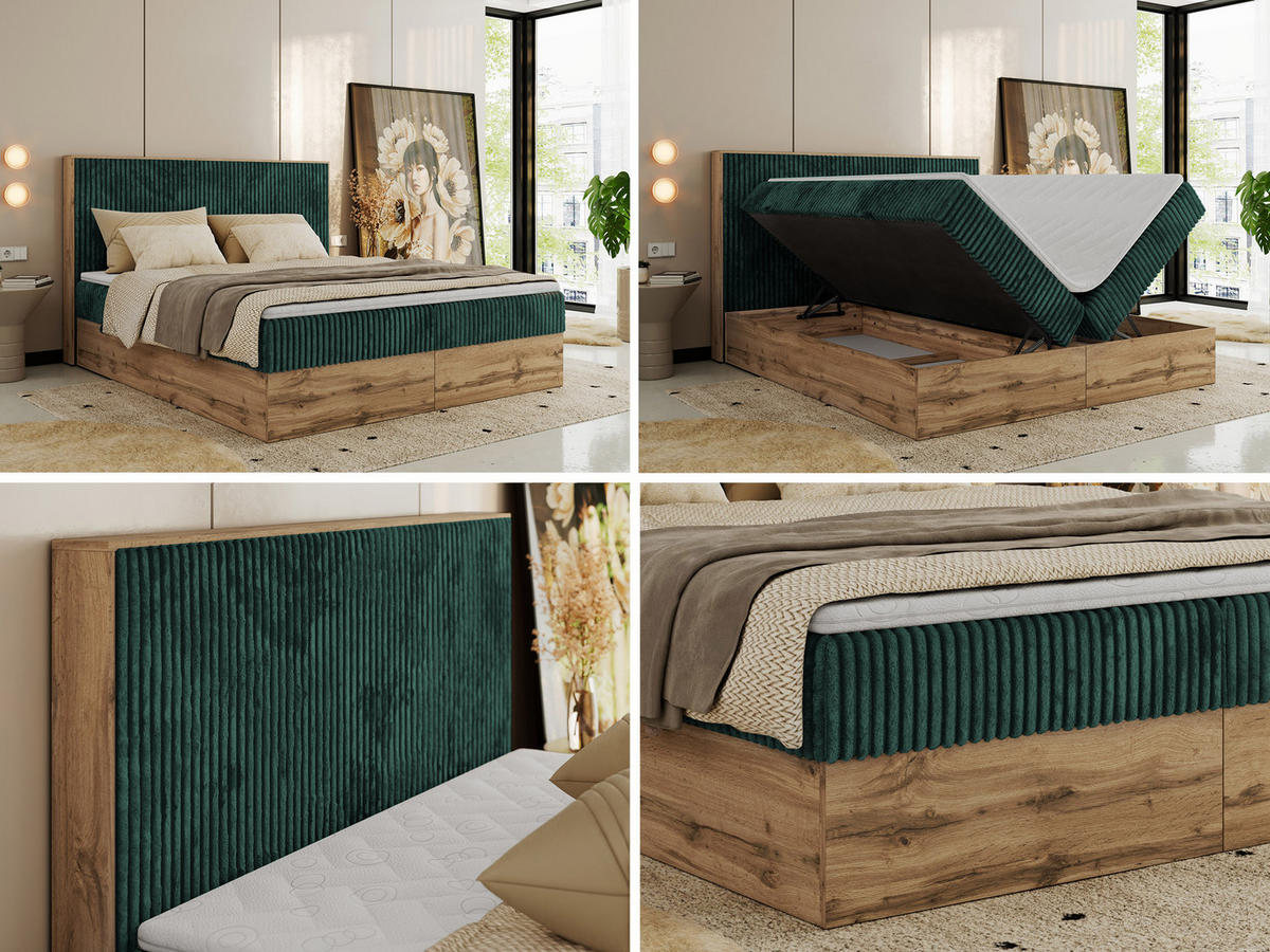 BOXBETT WOOD CLASSIC 180/200 - Dunkelgrün Cord - H3 - Dunkelgrün, Textil (180/200cm) - MKS