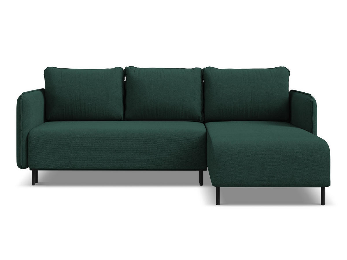 ECKSOFA mit Schlaffunktion Strukturstoff Stoff Grün - Dunkelgrün/Schwarz, Holz/Textil (236/162cm) - Makamii