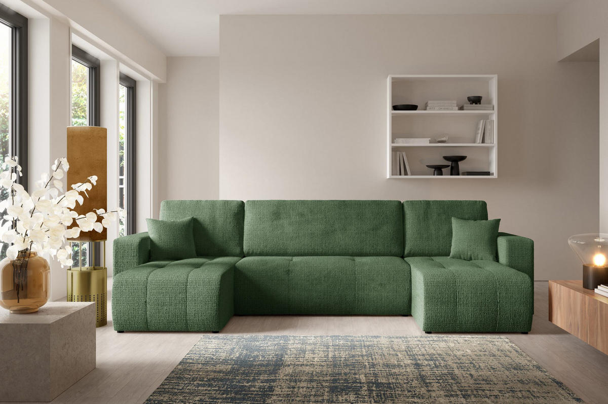 WOHNLANDSCHAFT mit Schlaffunktion Grün - Grün, Textil (315/70/145cm) - Furnisell