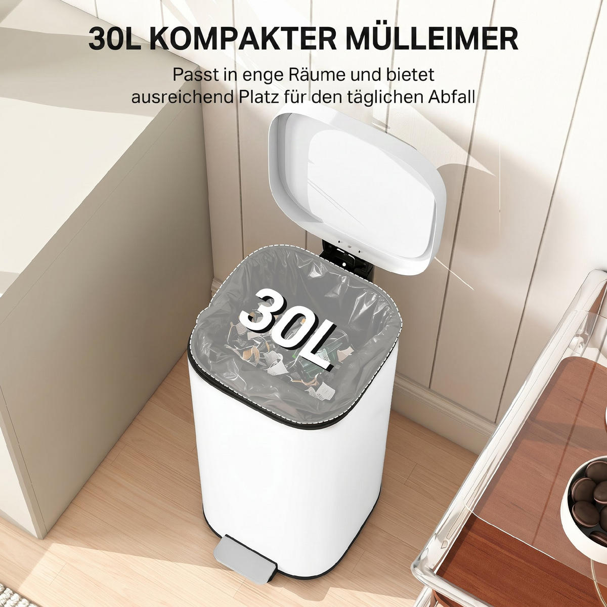 MÜLLEIMER Metall Kunststoff Weiß - Weiß, Metall (29/59.5/36cm) - HOMCOM