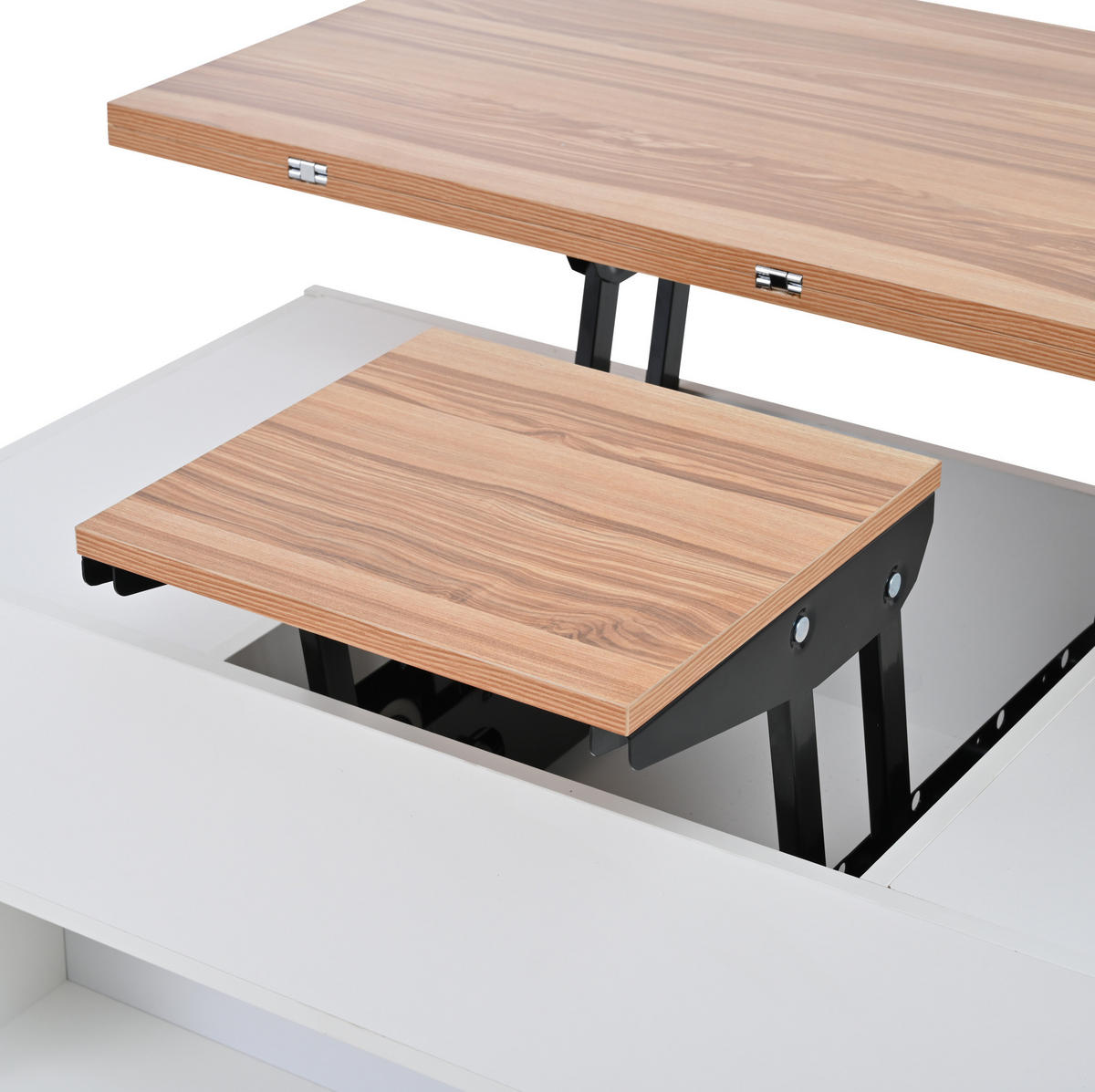 COUCHTISCH aus Spanplatte 100x50x52 cm in Weiß mit Rollen & Hubplatte - Weiß, Holzwerkstoff (100/50/52cm) - Modfu
