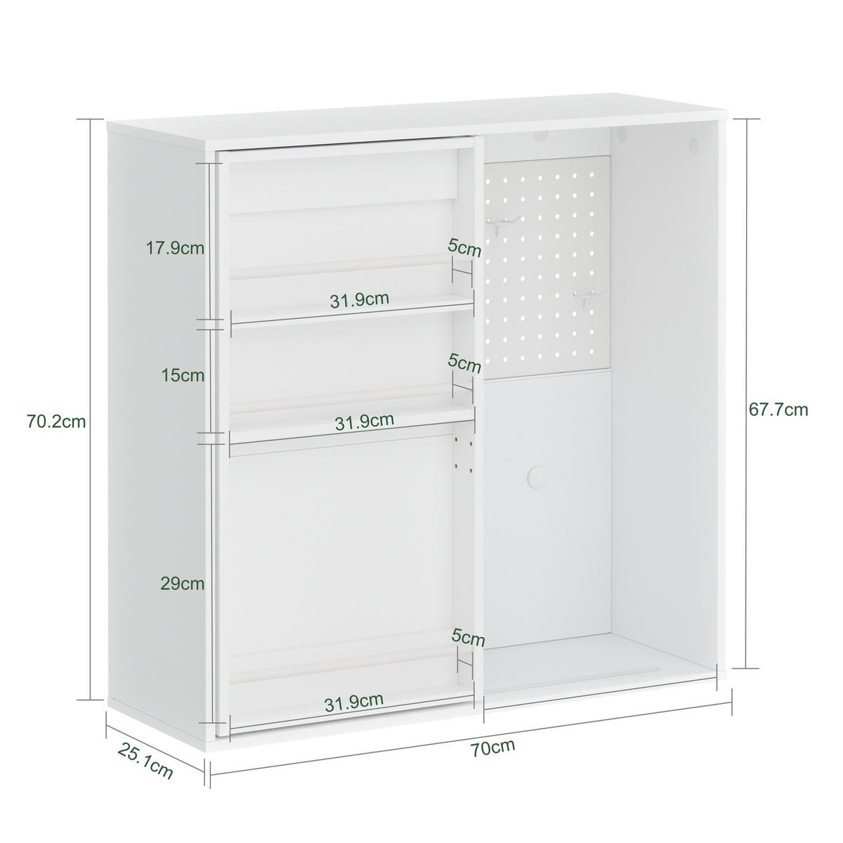 WANDSCHRANK mit Tür und Lochwand STR16-W - Weiß, Holzwerkstoff (25.1/70.2/70cm) - SoBuy