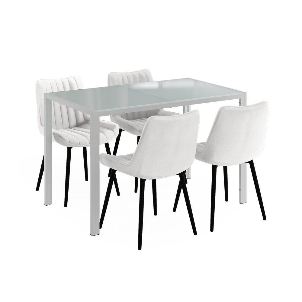 ESSTISCH SET Grand, Weiß, 120 x 70 cm mit 4 Stühlen (Beige) - Weiß, Glas (120/74.5/70cm) - Vicco