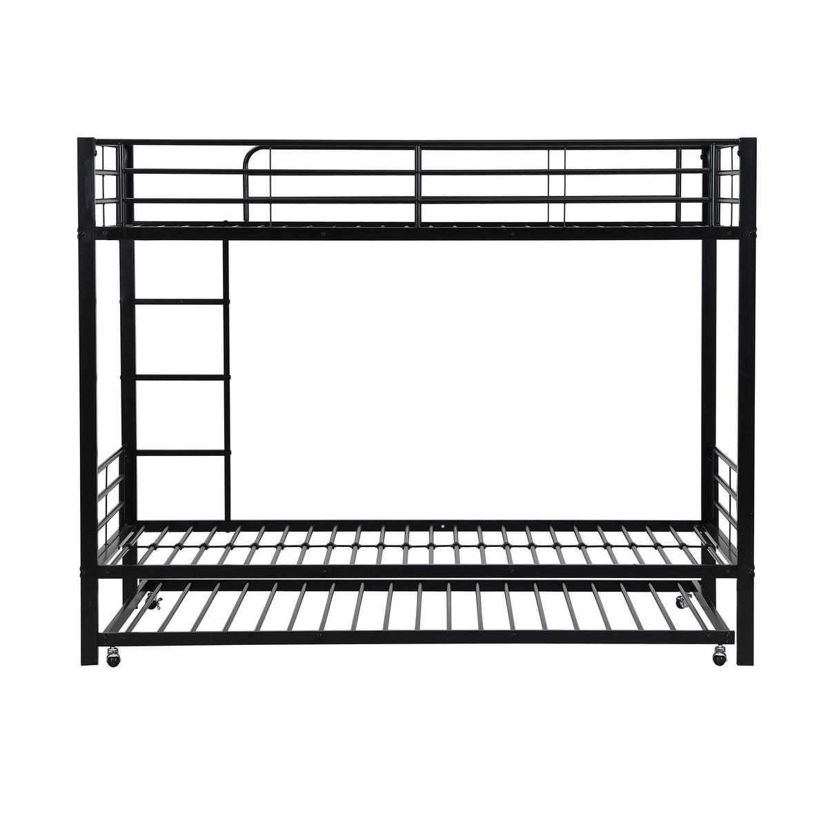 ETAGENBETT 90/200 cm aus Metall mit Ausziehbett – schwarz und platzsparend - Schwarz, Metall (90/190cm) - BEAOK