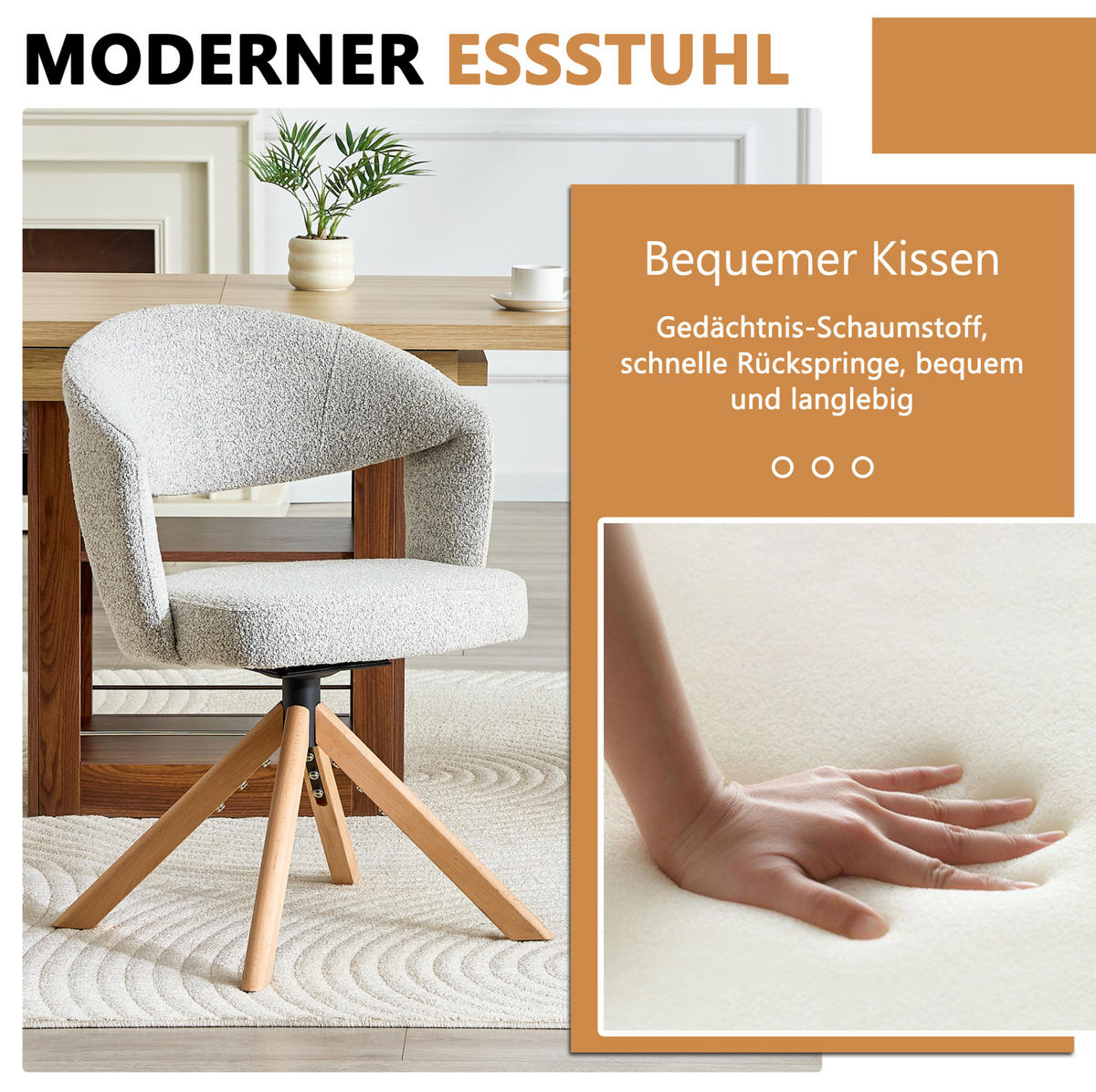 DREHSTUHL 2er-Set 360° drehbar Stoff Hellgrau Massivholz - Hellgrau, Holz (47.5/81.5/47cm) - Meubliv