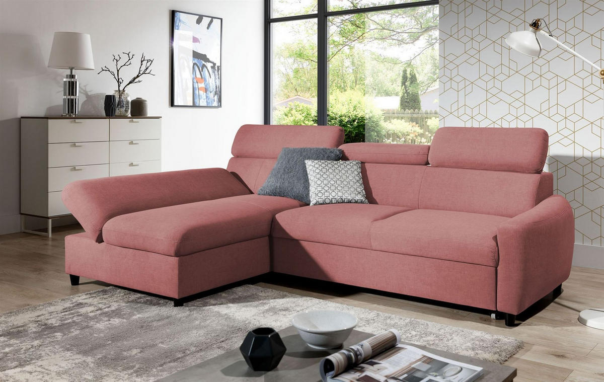 ECKSOFA Schlafsofa Anton Xs In Esito - Rosa, Holzwerkstoff/Textil (260/170cm) - Fun Möbel