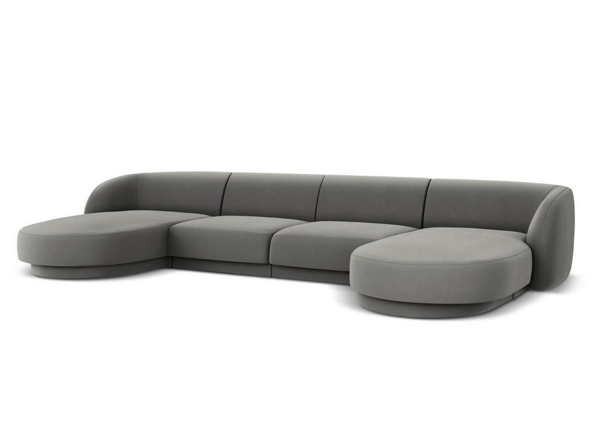 PANORAMASOFA Miley aus Samt hellgrau 5 Sitzplätze - Hellgrau, Textil (156/70/330cm) - Micadoni