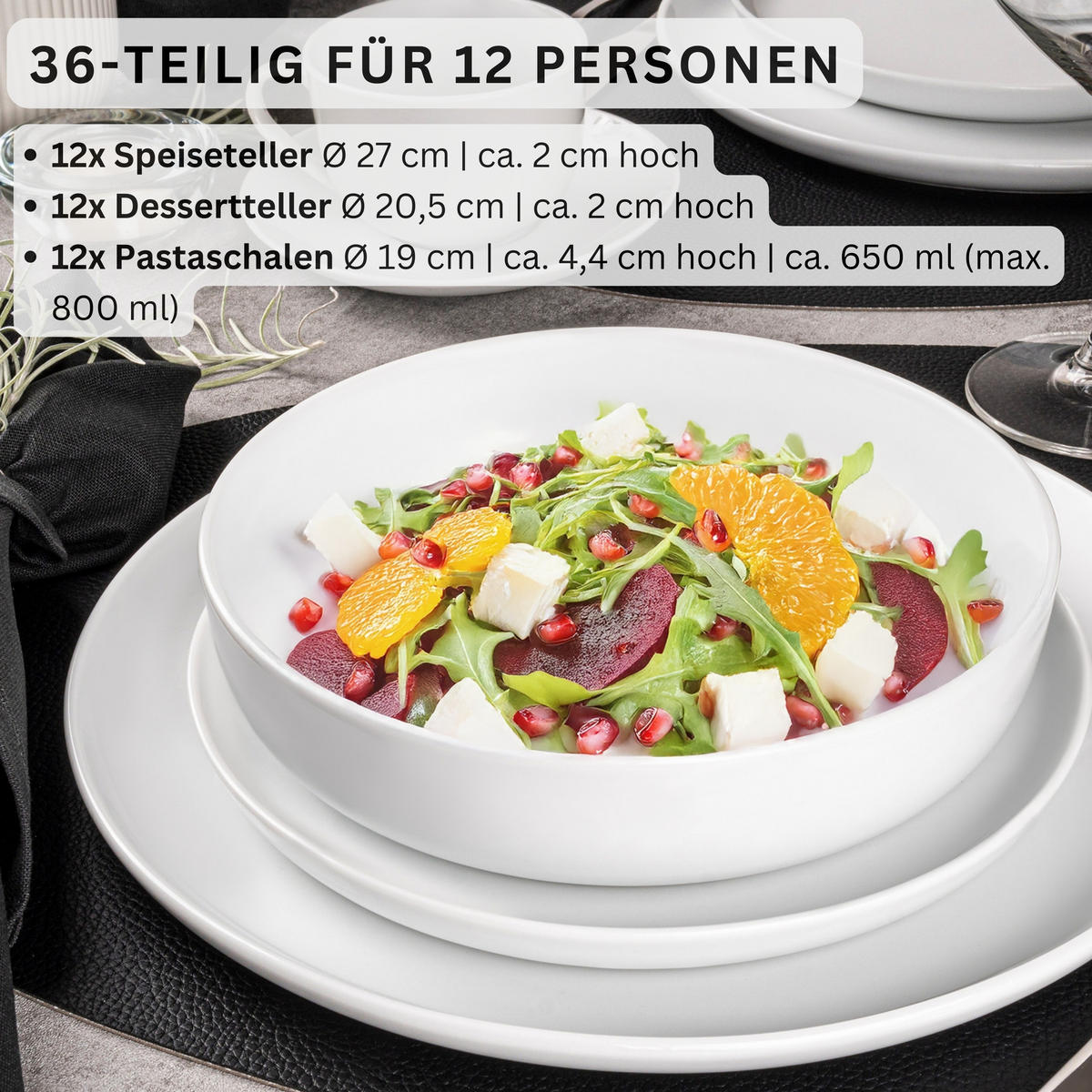 TAFELSERVICE MARLO - 36 teilig aus Porzellan 12 Personen - Weiß, Keramik (50/30/80cm) - Sänger