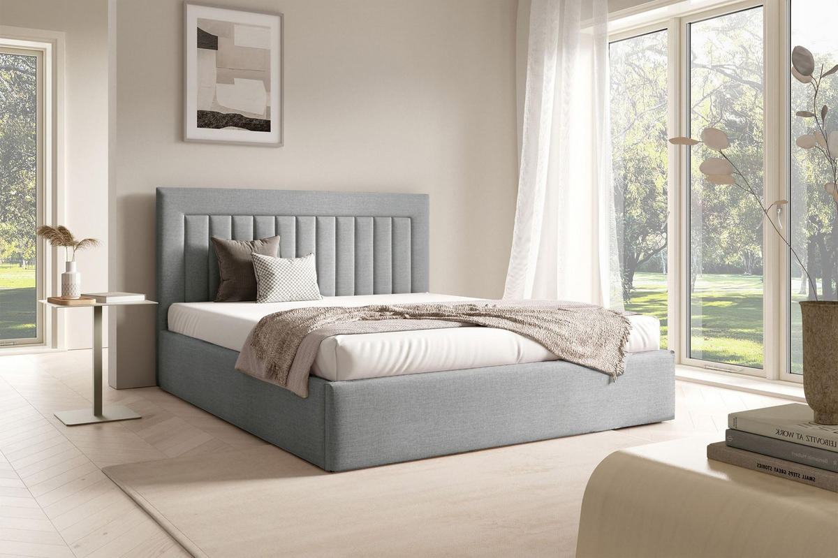 POLSTERBETT AVERIN Hellgrau Samtbezug 160x200 - Hellgrau, Textil (160/200cm) - Selsey