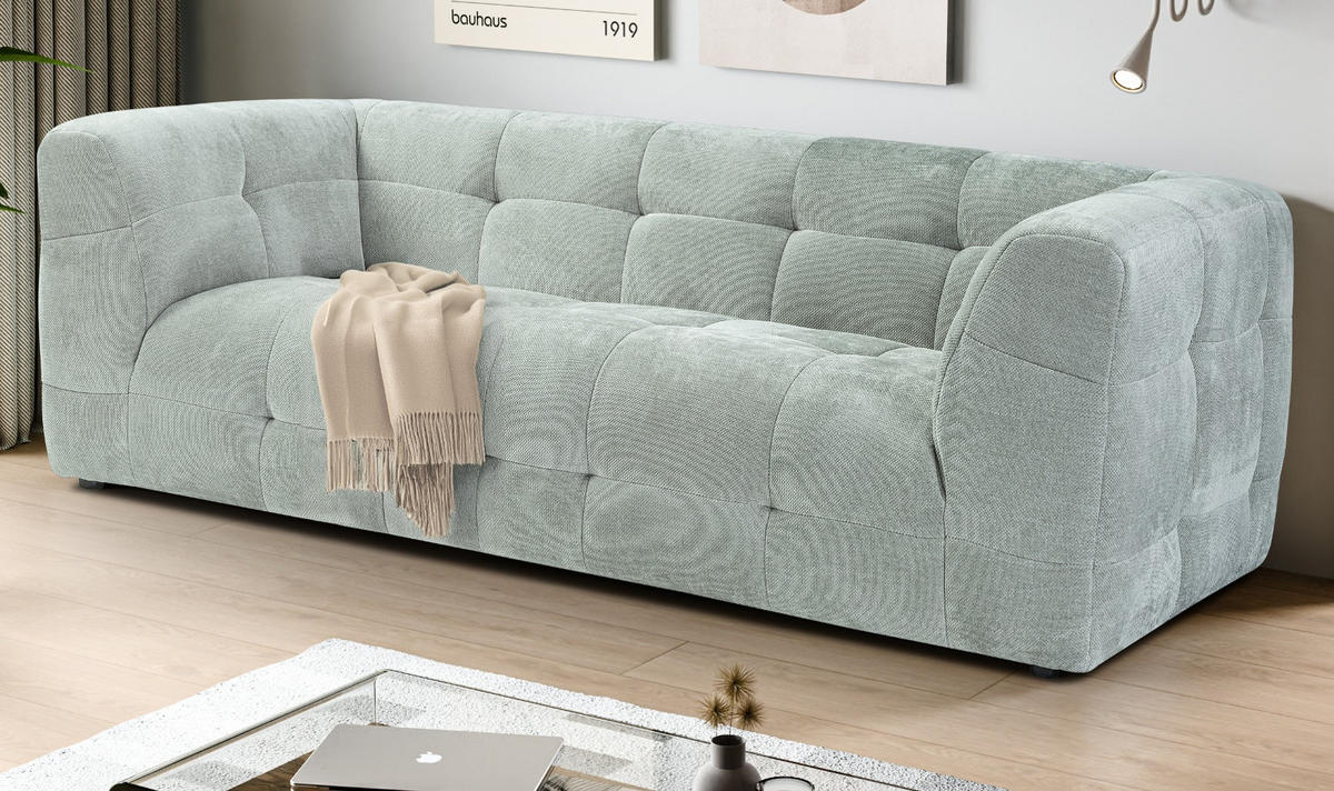 SOFA mintblau Strukturstoff, Couch 2,5-Sitzer 217 cm mit Steppoptik - Blau, Holz/Textil (217/72/96cm) - Inn.Furn