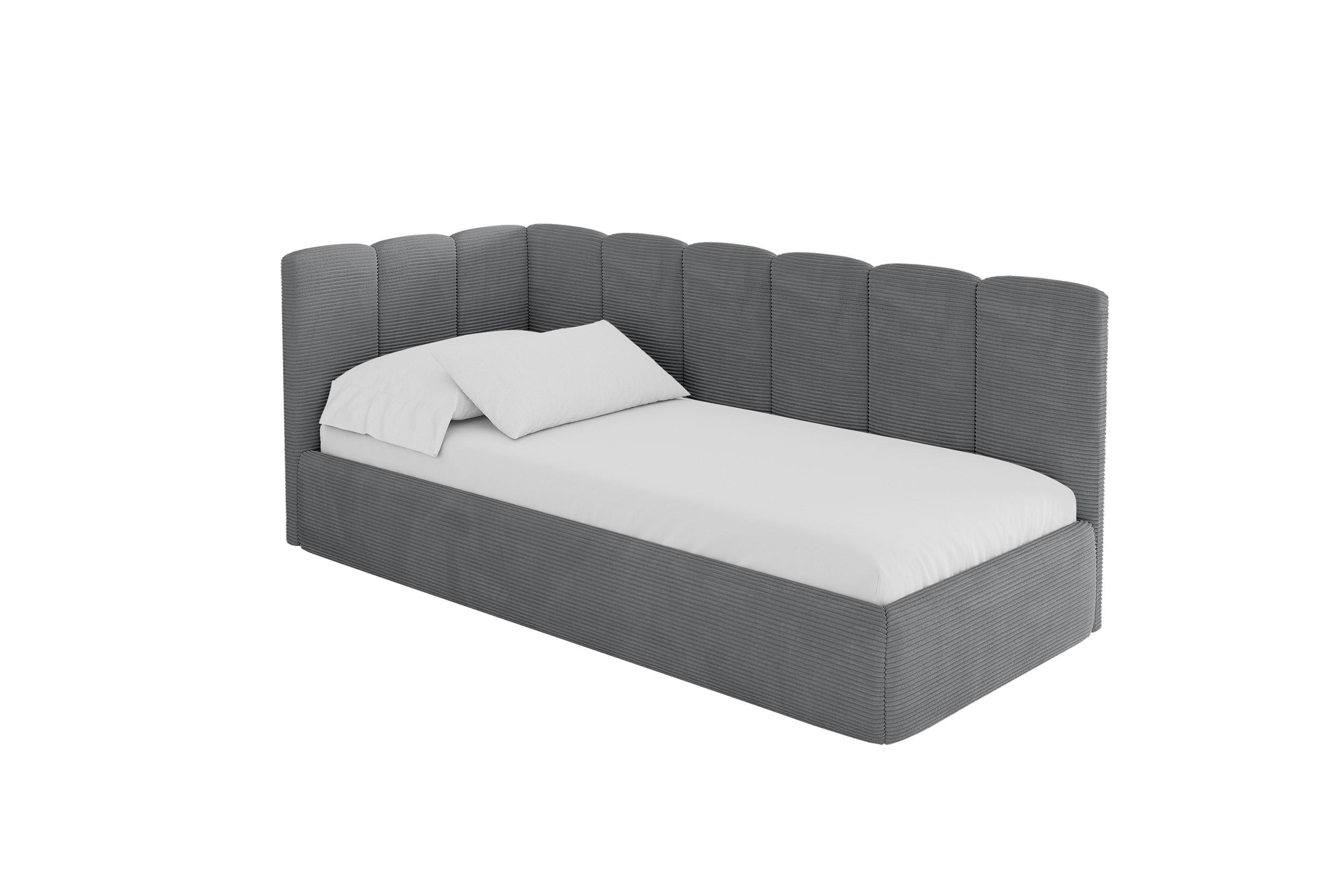 EINZELLBETT Jugendbett mit Bettkasten, Rechts - DEXY 90x200 Dunkelgrau - Schieferfarben, Holzwerkstoff/Textil (90/200cm) - ALTDECOR