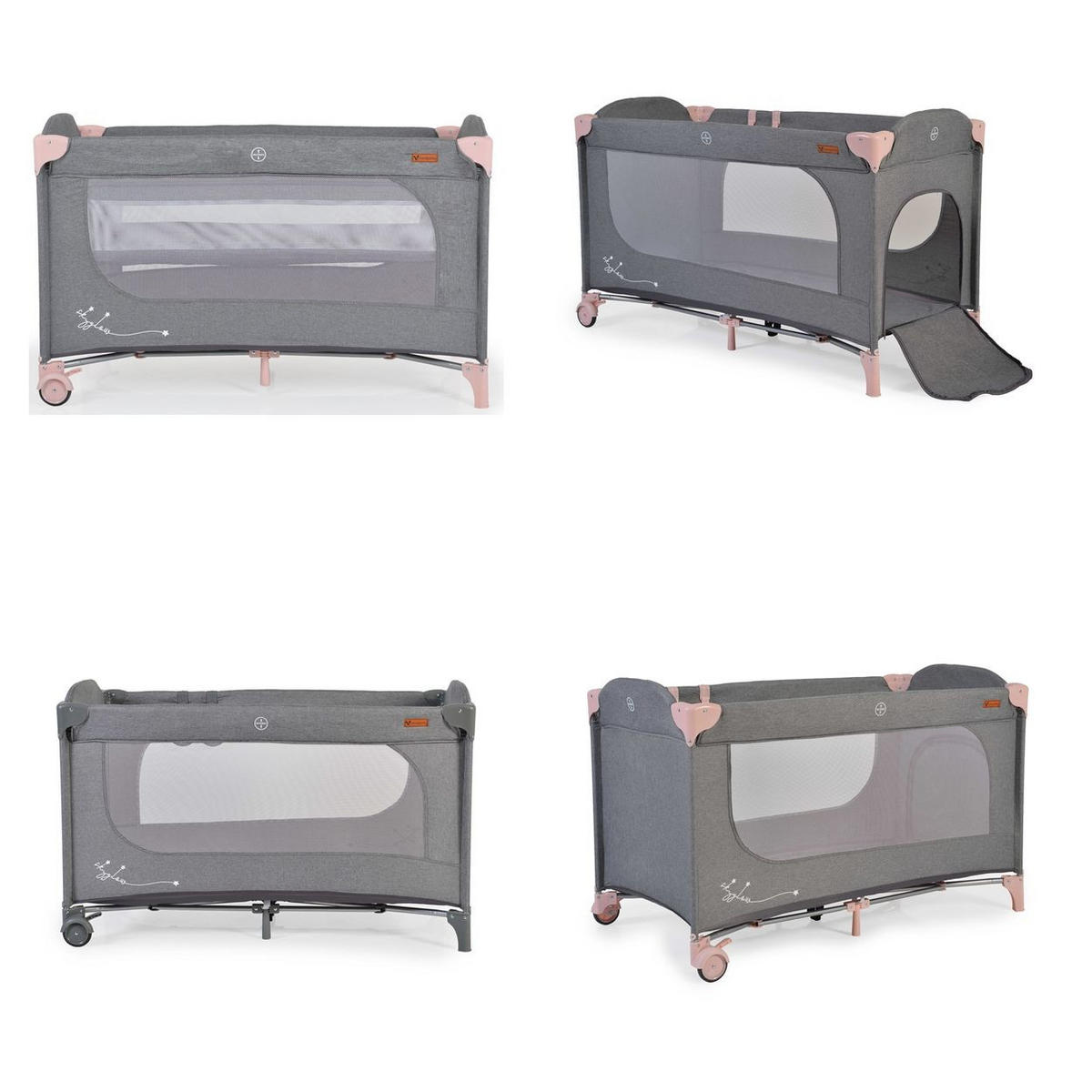 REISEBETT Skyglow 2 Ebenen rosa Räder Matratze Seiteneingang Tasche Bremsen - Rosa, Kunststoff (60/120cm) - Cangaroo
