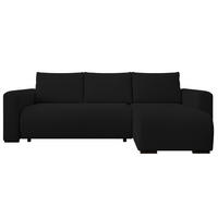 ECKSOFA DORA L, Eckcouch in L-Form mit Schlaffunktion und Bettkasten, Farbe: Schwarz, Bouclé-Stoff, Ottomane Rechts - Schwarz, Textil (240/143cm) - Storez24