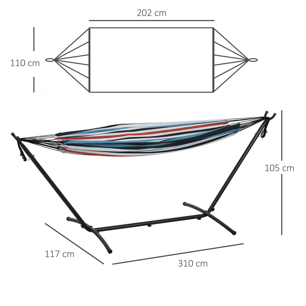 HÄNGEMATTE mit Gestell DE-13571 höhenverstellbar Blau-Weiß - Blau, Textil (117/105/298cm) - ComfortXL
